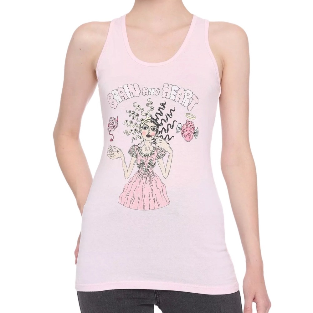 Melanie Martinez Tank Top Pink Brain‎ and Heart Glitter Graphic Large